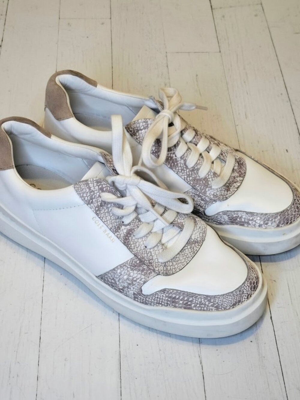 Cole Haan GrandPro Rally White Leather Snakeskin Court Sneakers Shoes Womens 8.5